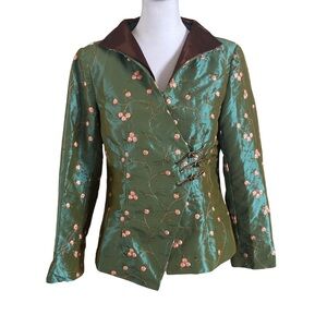 Dragon Silk Embroidered Floral Green Jacket